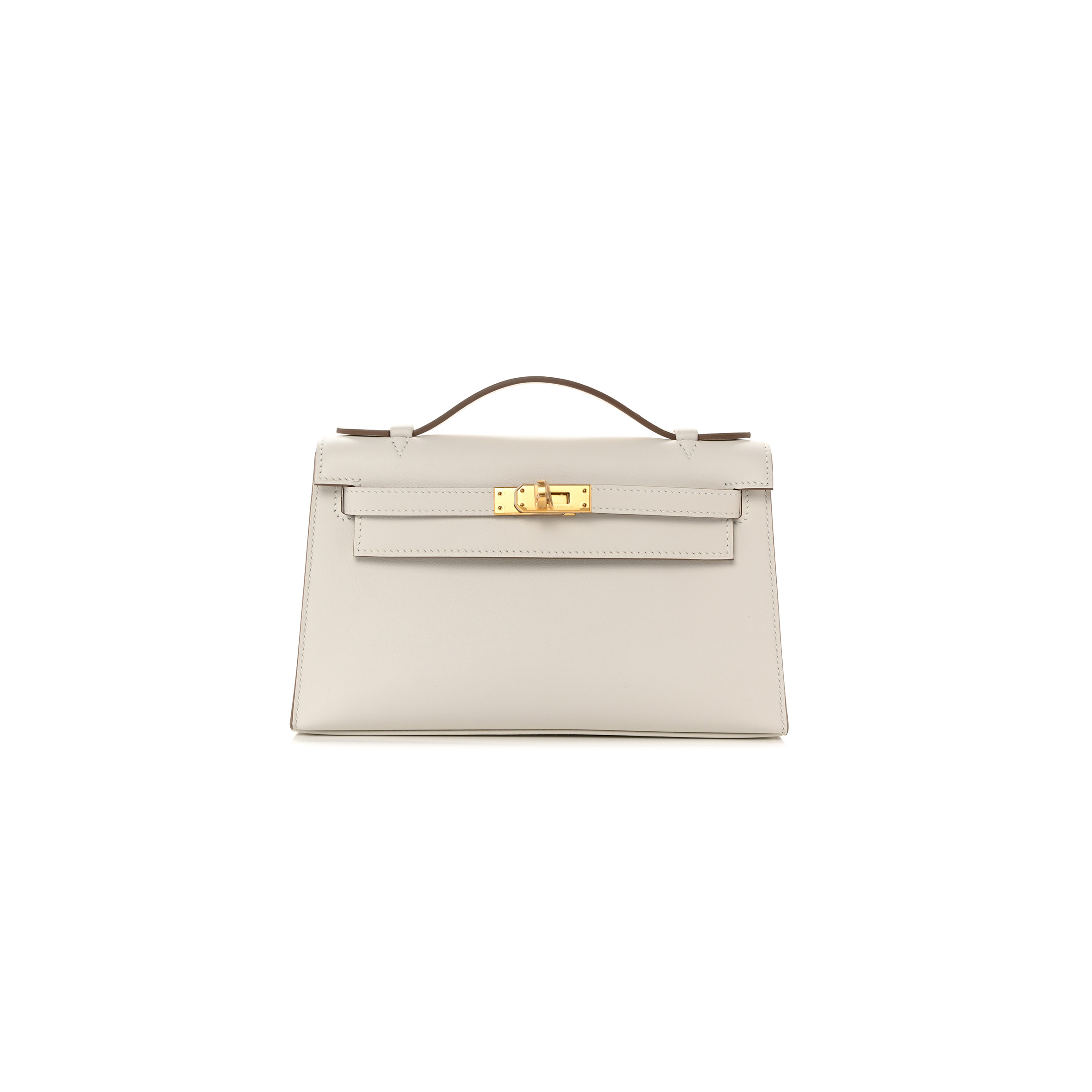 HERMÈS SWIFT KELLY POCHETTE CLUTCH MILKSHAKE WHITE GOLD BUCKLE(22*14*7cm) 